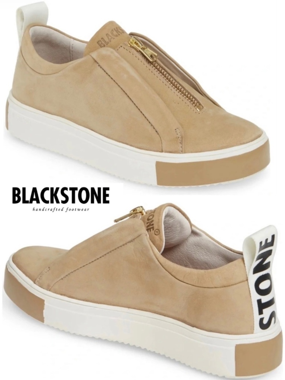 BLACKSTONE RL62 Women’s Tan Leather Zip Front Fashion Sneakers 37